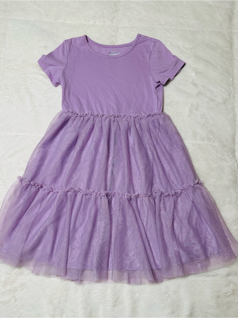 Cat & Jack Lavender Short-Sleeve Tulle Tiered Dress